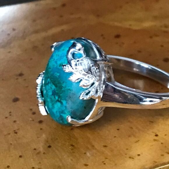 Natural Shadowkite Sterling Silver Peacock Ring Size 9 - Picture 8 of 9